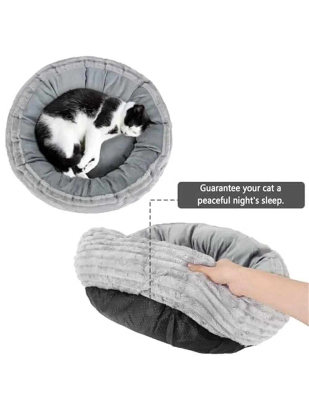 Donut Cat Bed Fluffy Round Pet Bed Small Dog Calming Plush Washable Gray 20in